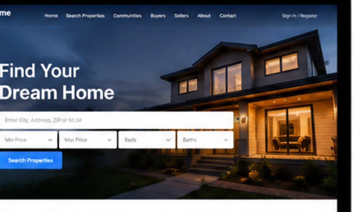 Realtor and brokerage website service with IDX property search shown on desktop and mobile devices